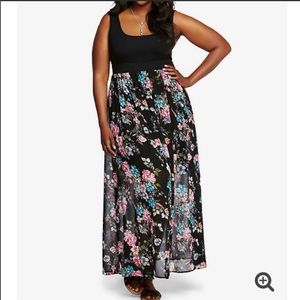 NEW TORRID Black floral maxi chiffon Dress tank 3X